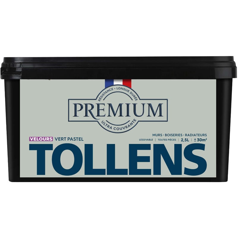 Peinture couleurs - Ultra Couvrante Tollens Résistante - Velours - Vert Pastel - 2,5L