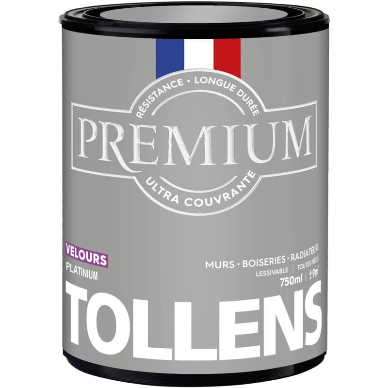 Peinture couleurs - Ultra Couvrante Tollens Résistante - Velours - Platinium - 0,75L