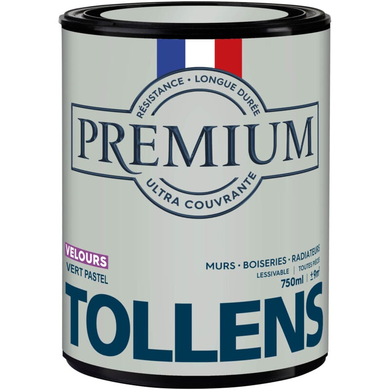 Peinture couleurs - Ultra Couvrante Tollens Résistante - Velours - Vert Pastel - 0,75L