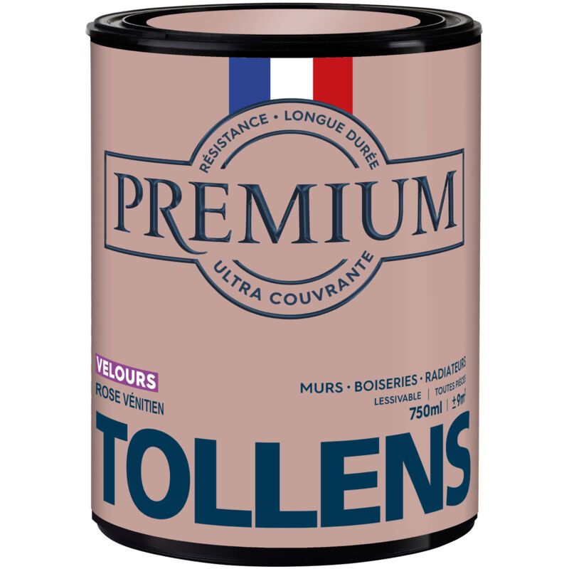 Peinture couleurs - Ultra Couvrante Tollens Résistante - Velours - Rose Vénitien - 0,75L