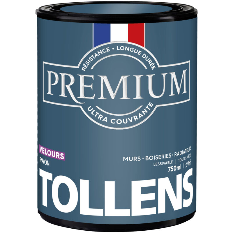 Peinture couleurs - Ultra Couvrante - TOLLENS - Résistante - Velours - Paon - 0,75L