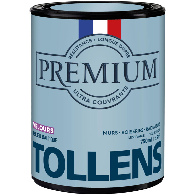 Peinture couleurs - Ultra Couvrante - TOLLENS - Résistante - Velours - Bleu Baltique - 0,75L