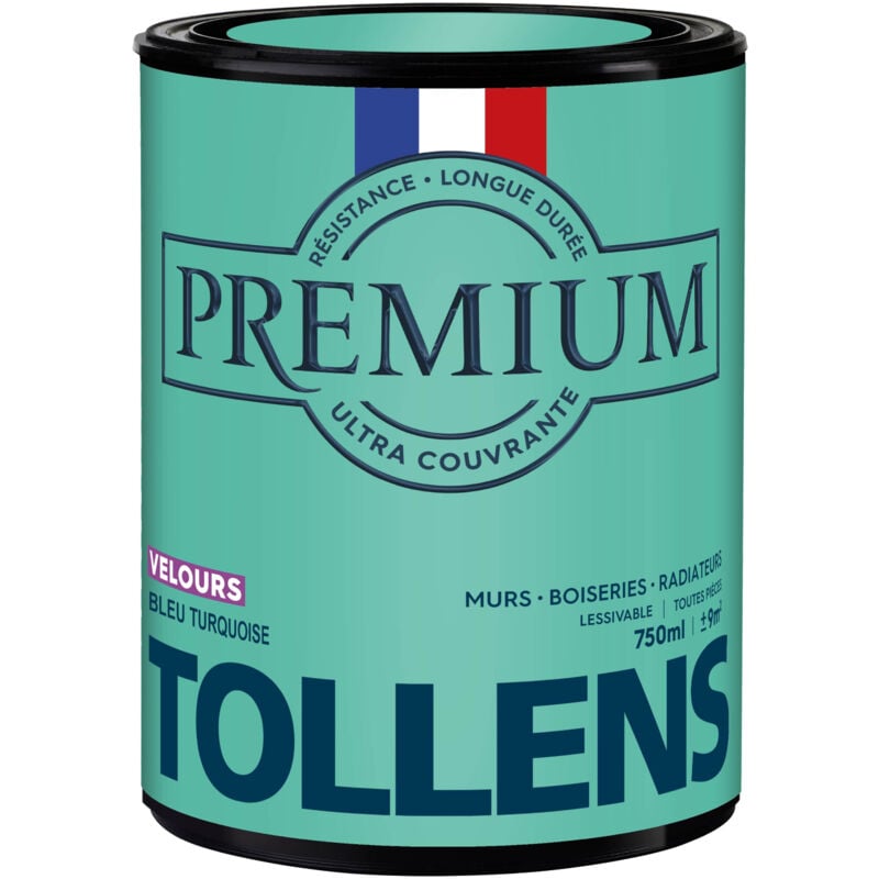 Peinture couleurs - Ultra Couvrante Tollens Résistante - Velours - Bleu Turquoise - 0,75L