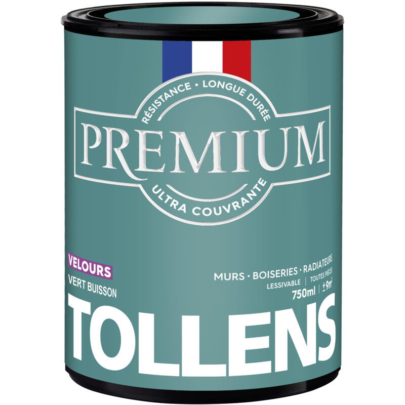 Peinture couleurs - Ultra Couvrante Tollens Résistante - Velours - Vert Buisson - 0,75L