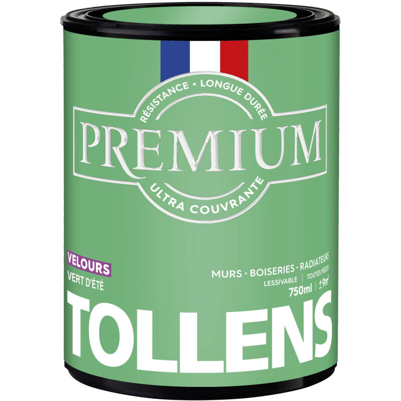 Peinture couleurs - Ultra Couvrante Tollens Résistante - Velours - Vert D'été - 0,75L