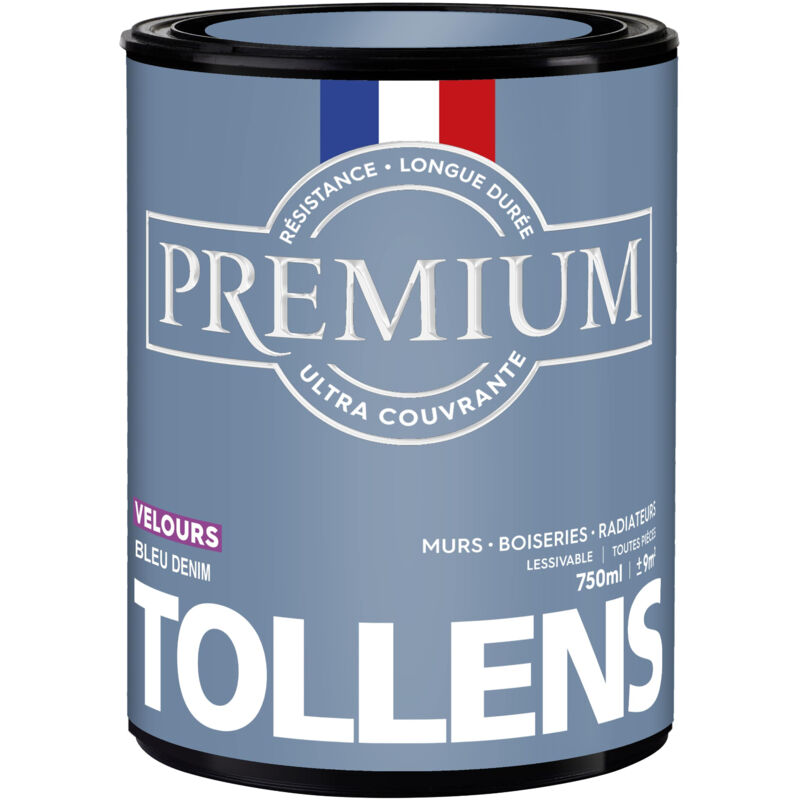 Peinture couleurs - Ultra Couvrante Tollens Résistante - Velours - Bleu Denim - 0,75L