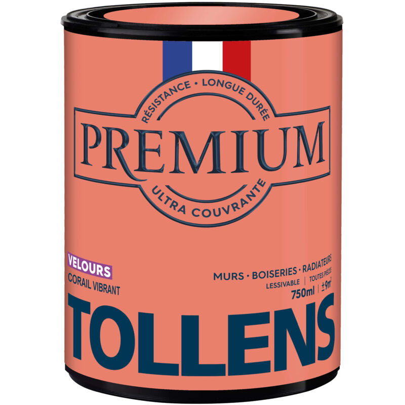 Peinture couleurs - Ultra Couvrante Tollens Résistante - Velours - Corail Vibrant - 0,75L