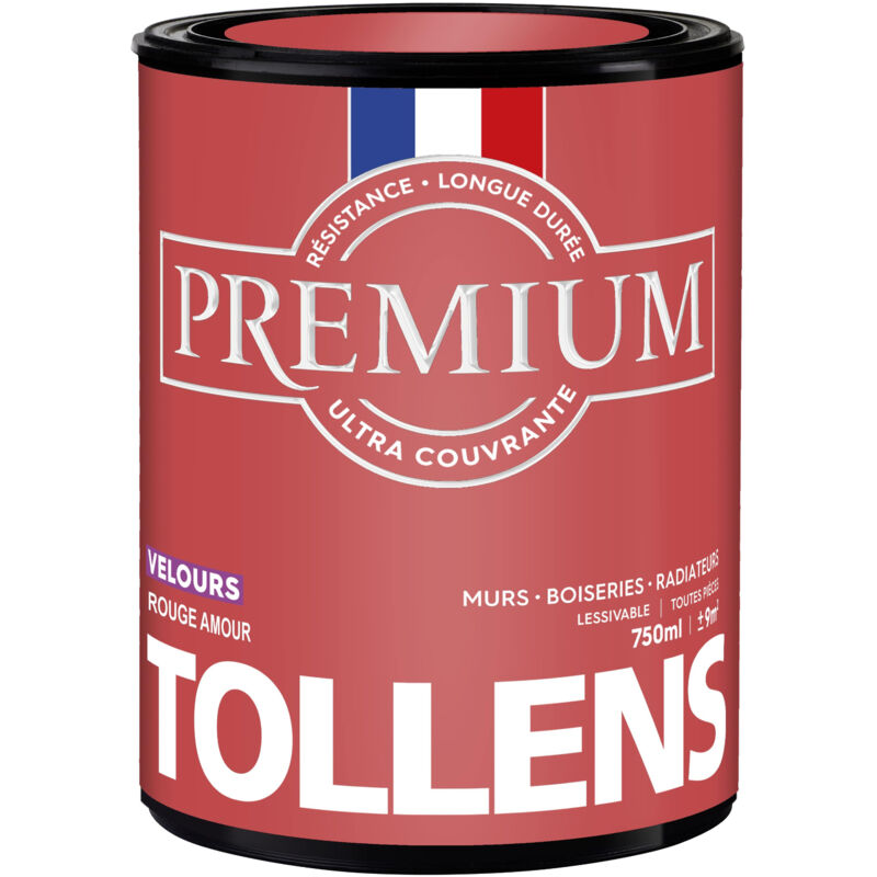Peinture couleurs - Ultra Couvrante Tollens Résistante - Velours - Rouge Amour - 0,75L