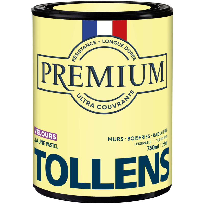 Peinture couleurs - Ultra Couvrante Tollens Résistante - Velours - Jaune Fastel - 0,75L