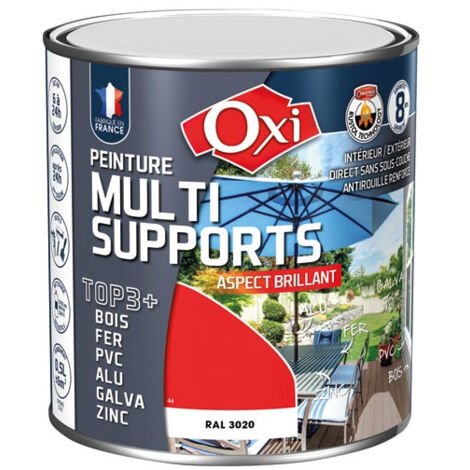 Peinture top 3 bois fer pvc 500ml rouge vif brillant ral3020 - OXI