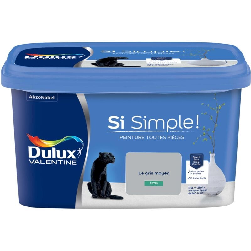 Peinture toutes pièces Si Simple Aspect Satin - Le Gris Moyen 2,5 l Dulux Valentine