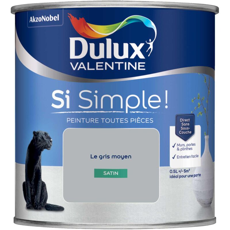 Peinture toutes pièces Dulux Valentine Si Simple Satin Le Gris Moyen 0,5 l