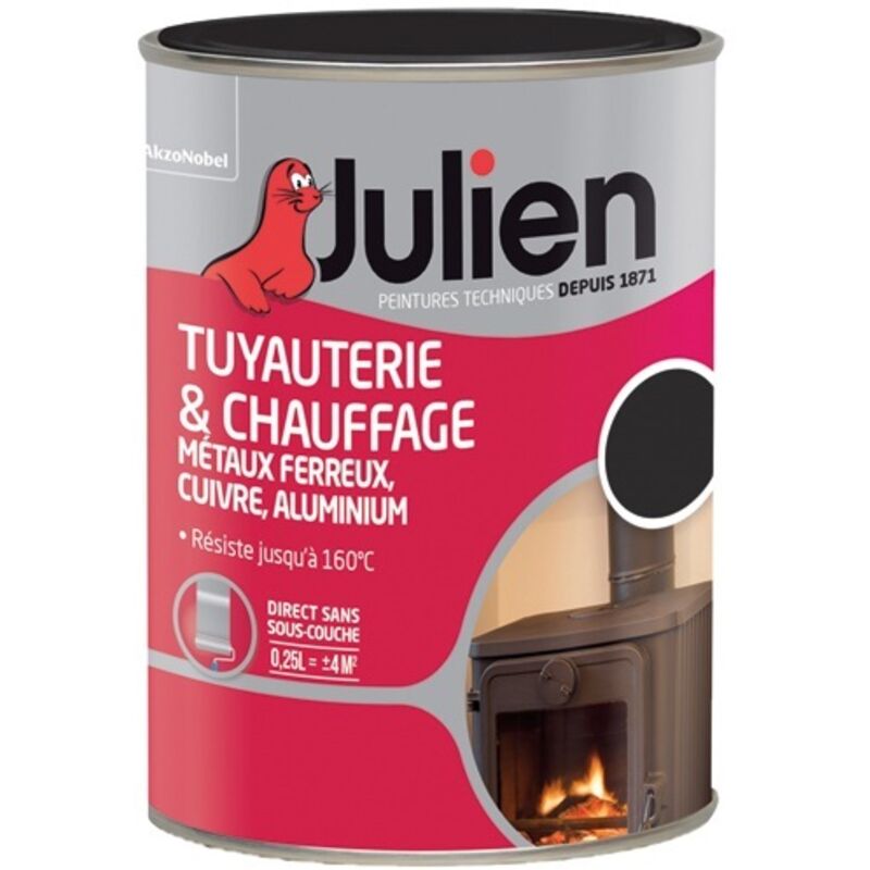 Peinture tuyauterie chauffage mat 250ml noir - Julien