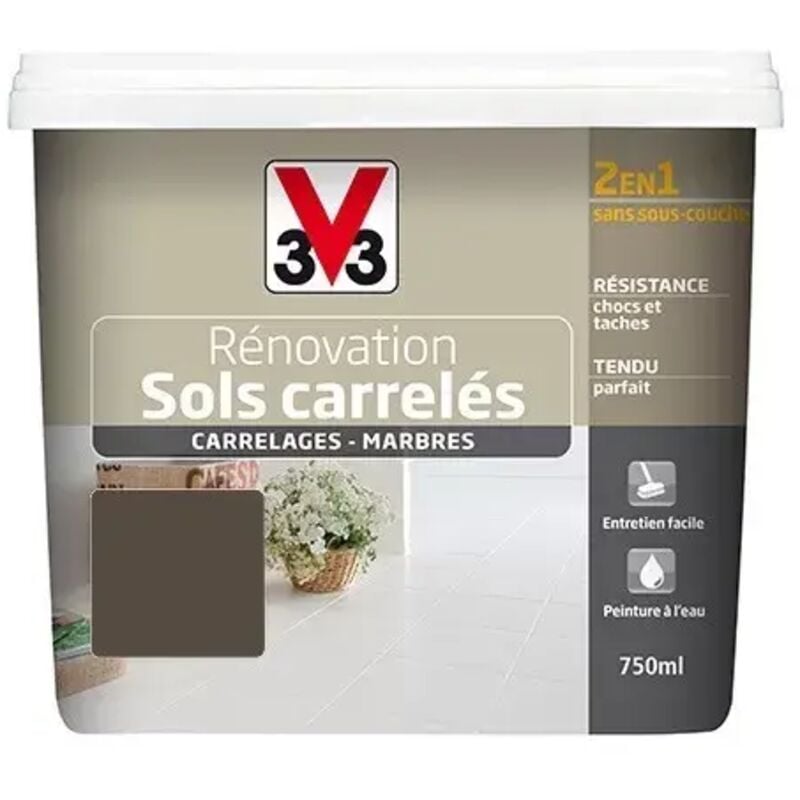Peinture V33 Rénovation Sols Carrelés (Carrelages - Marbres) 2 en 1 Satin 2L Taupe irisé 0,75 l