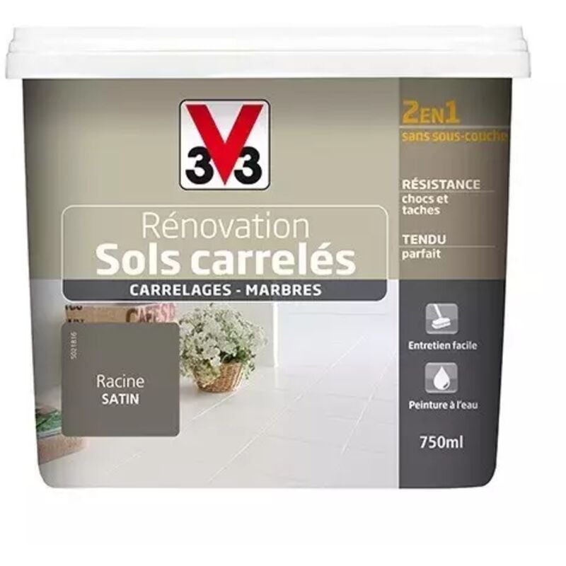 V33 - Peinture Rénovation Sols Carrelés (Carrelages - Marbres) 2 en 1 Satin Racine 0,75 l