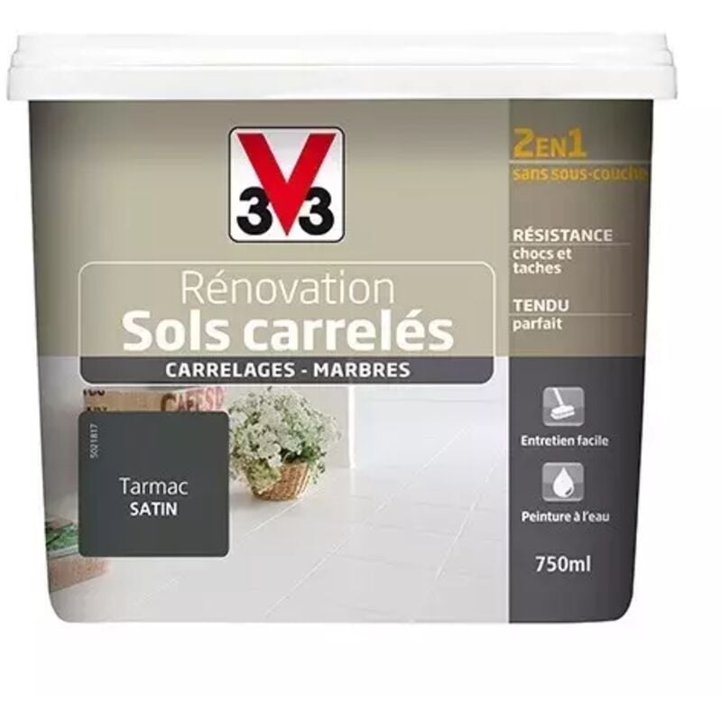 V33 - Peinture Rénovation Sols Carrelés (Carrelages - Marbres) 2 en 1 Satin Tarmac 0,75 l