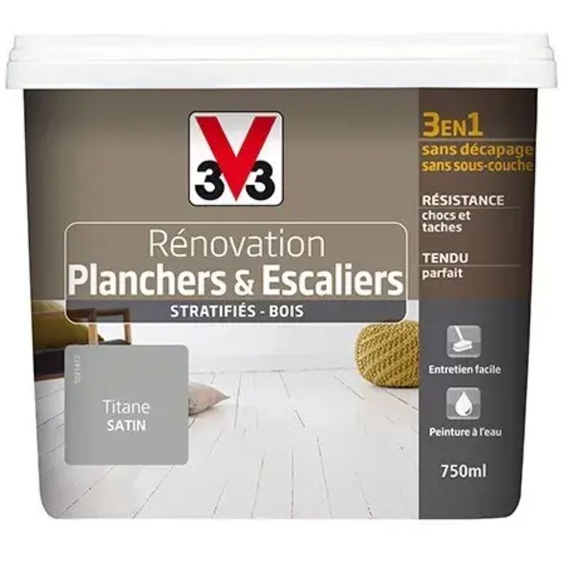 V33 - Peinture Rénovation Planchers & Escaliers (Stratifiés-Bois) Titane 0,75 l