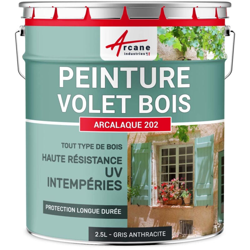 Arcane Industries - Peinture volet bois extérieur couleur - 2.5 l Gris Anthracite - ral 7016