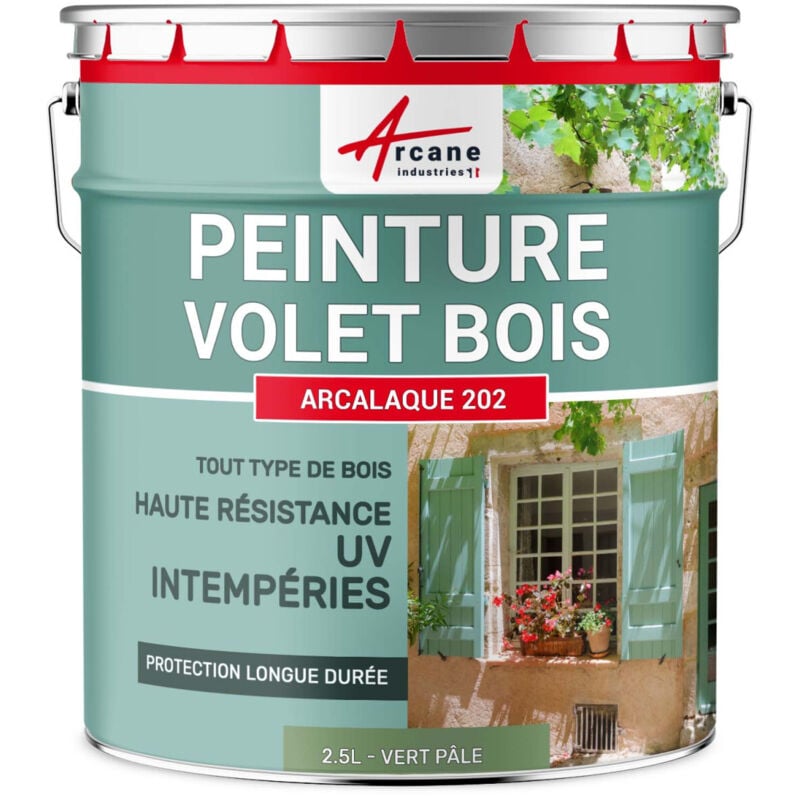 Arcane Industries - Peinture volet bois extérieur couleur - 2.5 l Vert Pâle - ral 6021
