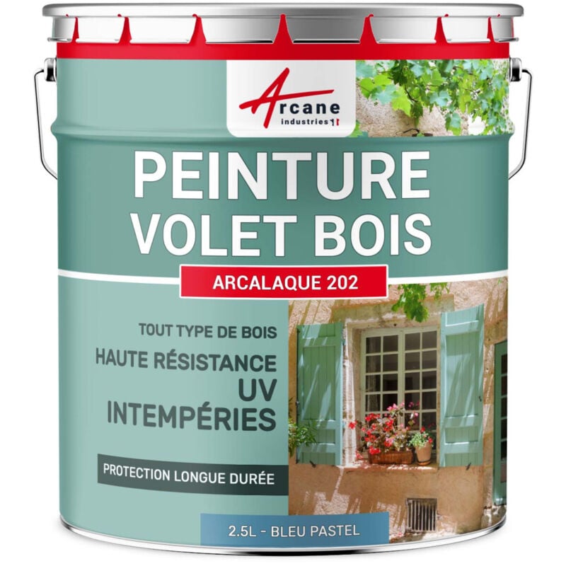 Arcane Industries - Peinture volet bois extérieur couleur - 2.5 l Bleu Pastel - ral 5024