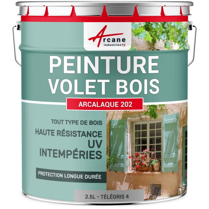 Peinture volet bois extérieur couleur - 2.5 L Telegris 4 - RAL 7047 - ARCANE INDUSTRIES