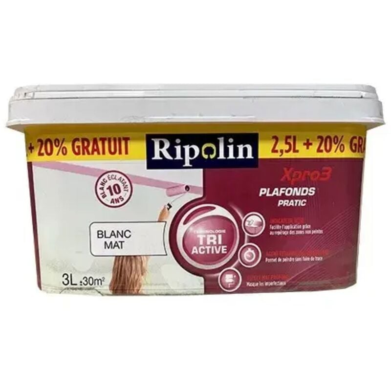 Peinture XPro3 Plafonds Pratic Ripolin blanc mat 3 l
