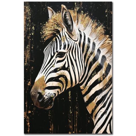Peinture zébrée en noir et blanc avec détails dorés