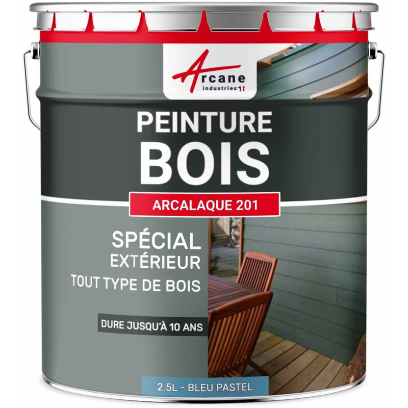 Peinture Bois Extérieur - Peinture portails, bardage, abri et mobilier de jardin... : arcalaque 201 - 2.5 l Bleu Pastel - ral 5024 Arcane Industries