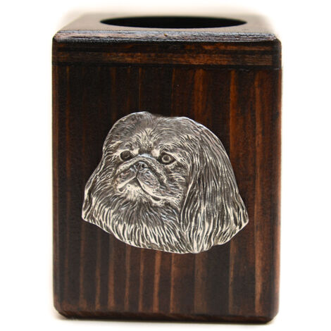 Pekinés - Candelabro de madera con perro, un recuerdo único después de la pérdida de un perro, hecho a mano por Art-Dog