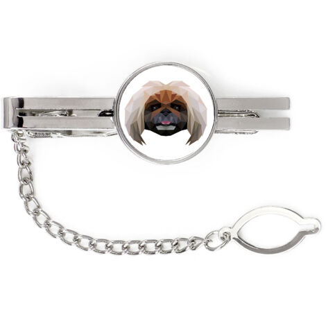 Pékinois - pince à cravate géométrique avec photo et inscription Art-Dog