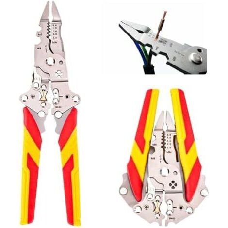 Pelacables automático con comprobador de voltaje Pelacables eléctrico Pelacables multifunción 9 en 1 Pelacables para electricistas Alicates de corte para pelar Sujetar Cortar cables y