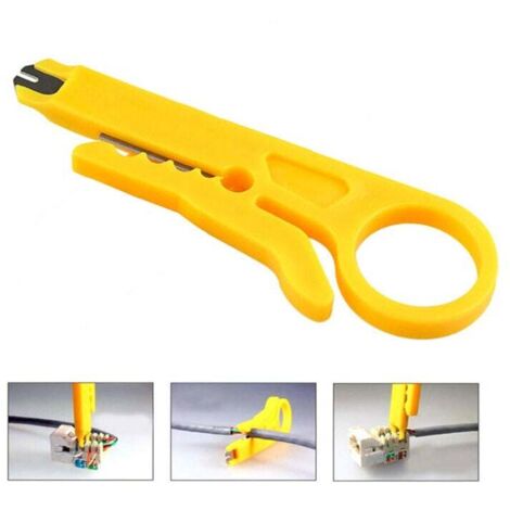 Pelacables de 20 piezas, pelacables con orificios, pelacables pequeños, herramienta peladora simple, alicates para engarzar cables de red, pequeño punzón de alambre con cuchillo amarillo multifunciona