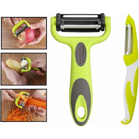 Pelador de verduras multifuncional 3 en 1; diseño giratorio de cuchilla;  pelador de frutas y verduras, rebanador, dentado, función juliana;