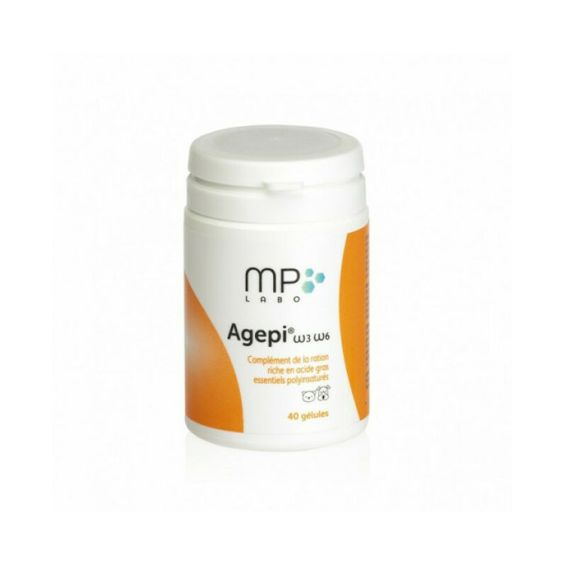 Agepi Omega 3 et 6 Compléments alimentaires pour pelage chiens et chats Flacon 40 Capsules