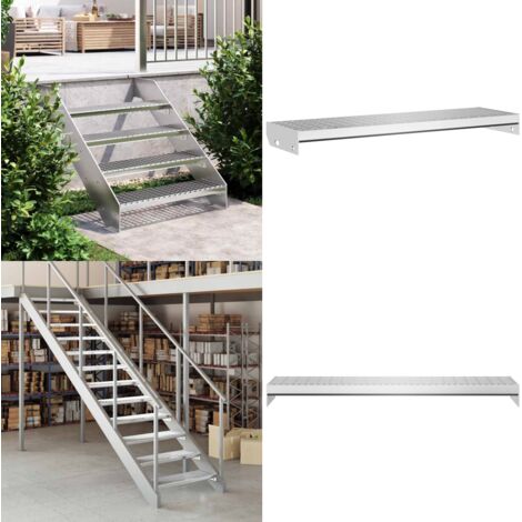 Peldaño de rejilla acero galvanizado 80x24x7 cm - Escalera de acero - Peldaño antideslizante