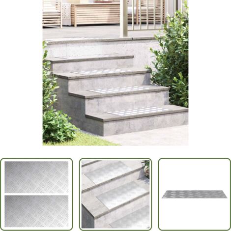 Peldaño -  Peldaño Rectangular 2 pcs Plateado 60 x 30 cm Aluminio