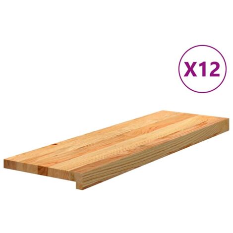 Peldaños de escalera 12 uds madera maciza roble marrón claro