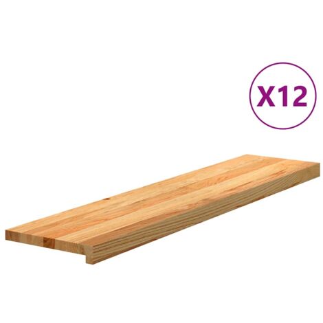 Peldaños de escalera 12 uds madera maciza roble marrón claro