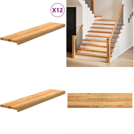 Peldaños de escalera 12 uds madera maciza roble marrón claro - Peldaños de escalera - Madera maciza