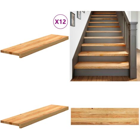 Peldaños de escalera 12 uds madera maciza roble marrón claro - Peldaños de escalera - Madera maciza