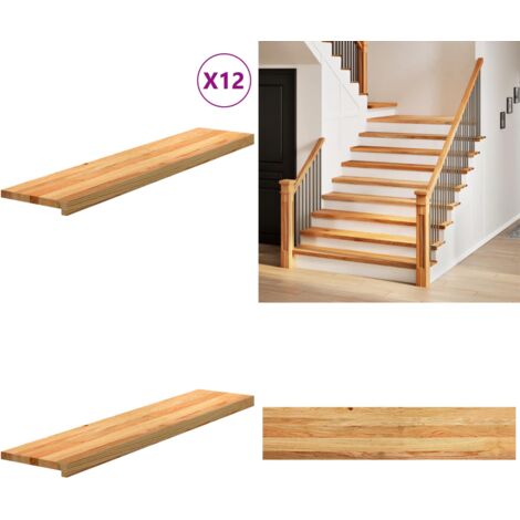 Peldaños de escalera 12 uds madera maciza roble marrón claro - Peldaños de madera - Escalones de roble