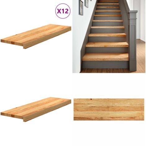 Peldaños de escalera 12 uds madera maciza roble marrón claro - Peldaños de madera - Escalones de roble