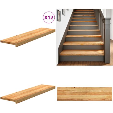 Peldaños de escalera 12 uds madera maciza roble marrón claro - Peldaños de madera - Escalones de roble