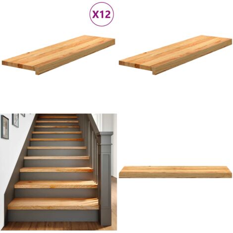 Peldaños de escalera 12 uds madera maciza roble marrón claro - Peldaños de madera - Escalones de roble
