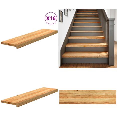 Peldaños de escalera 16 uds madera maciza roble marrón claro - Peldaños de madera - Escalones de roble