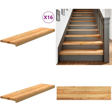 Peldaños de escalera 16 uds madera maciza roble marrón claro - Peldaños de madera - Escalones de roble