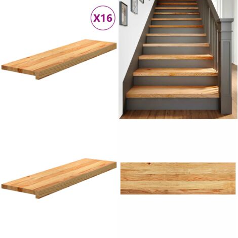 Peldaños de escalera 16 uds madera maciza roble marrón claro - Peldaños de madera - Escalones de roble