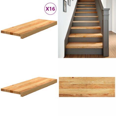 Peldaños de escalera 16 uds madera maciza roble marrón claro - Peldaños de madera - Escalones de roble