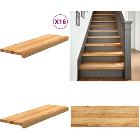 Peldaños de escalera 16 uds madera maciza roble marrón claro - Peldaños de madera - Escalones de roble