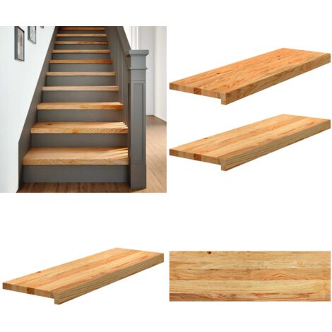Peldaños de escalera 2 uds madera maciza roble marrón claro - Peldaños de madera - Escalones de roble